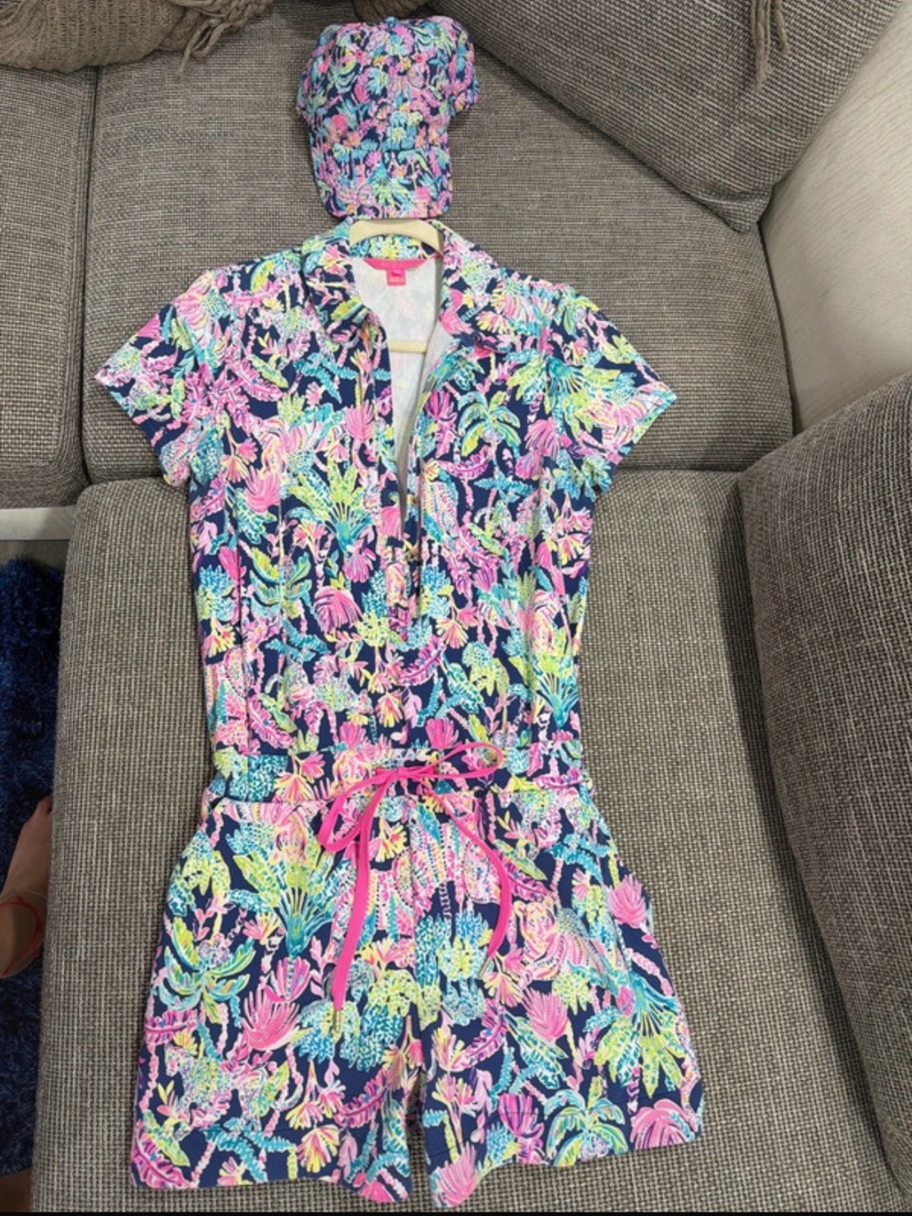 Lilly Pulitzer Navy Multicolor Tropical Print Romper